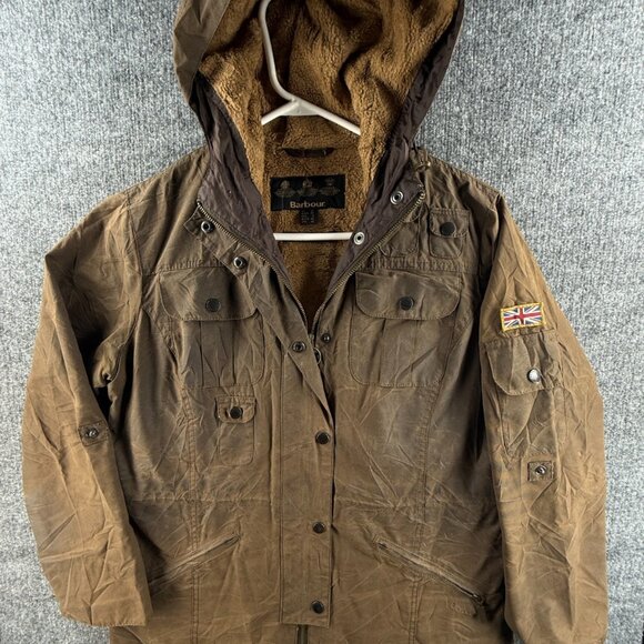 Barbour Winter Force Parka Fleece Lined USA Size 8 Waxed Jacket Women Brown - Picture 1 of 16